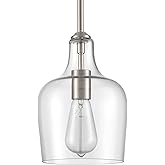 JEENKAE Modern Farmhouse Pendant Lighting for Kitchen Island Glass Pendant Light Brushed Nickel, 1-Light
