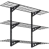 FLEXIMOUNTS 3 Tier 1x4ft Garage Storage Wall Shelving, 12x48inch per Shelf Height Adjustable Floating Shelves, 450lbs Total Weight Capacity, Black, Classic Series