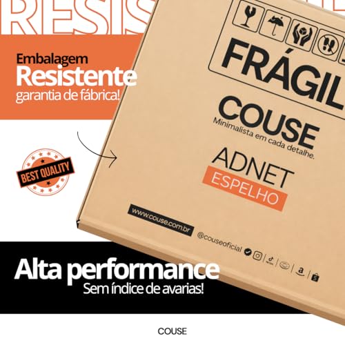 Espelho Decorativo Orgânico Adnet Suspenso com Suporte de Parede Costurado em Couro Ecológico para Banheiro Quarto Sala 60x40cm (Preto)