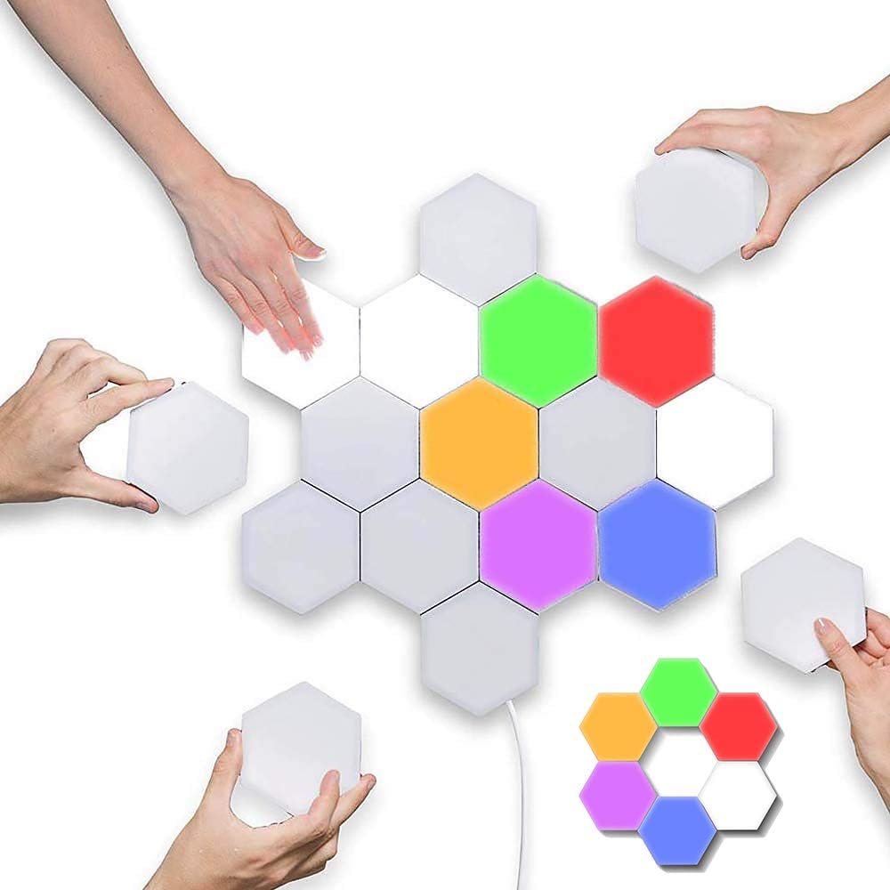 DPG Hexagon Modular Touch Sensitive Lights Nano-leaf Wall Sconce Light Modern Smart Wall Lamp LED Panel Night Light Decoration for Indoor Home Bedroom (Blue,10pcs)