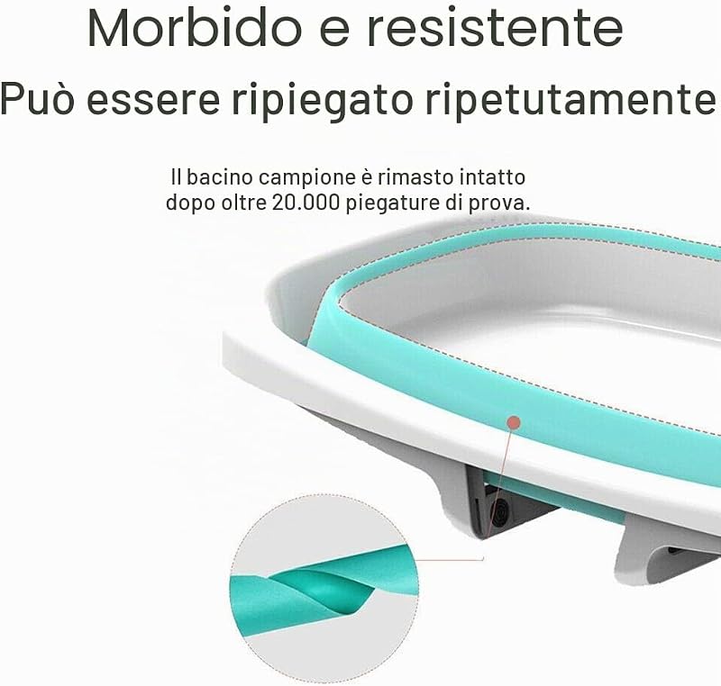 Vaschetta Bagnetto Neonato Pieghevole Senza BPA, Con Supporto, Vasca da Bagno Portatile per Bambini 0-3 Anni, Spaziosa per Bagnetto e Doccia