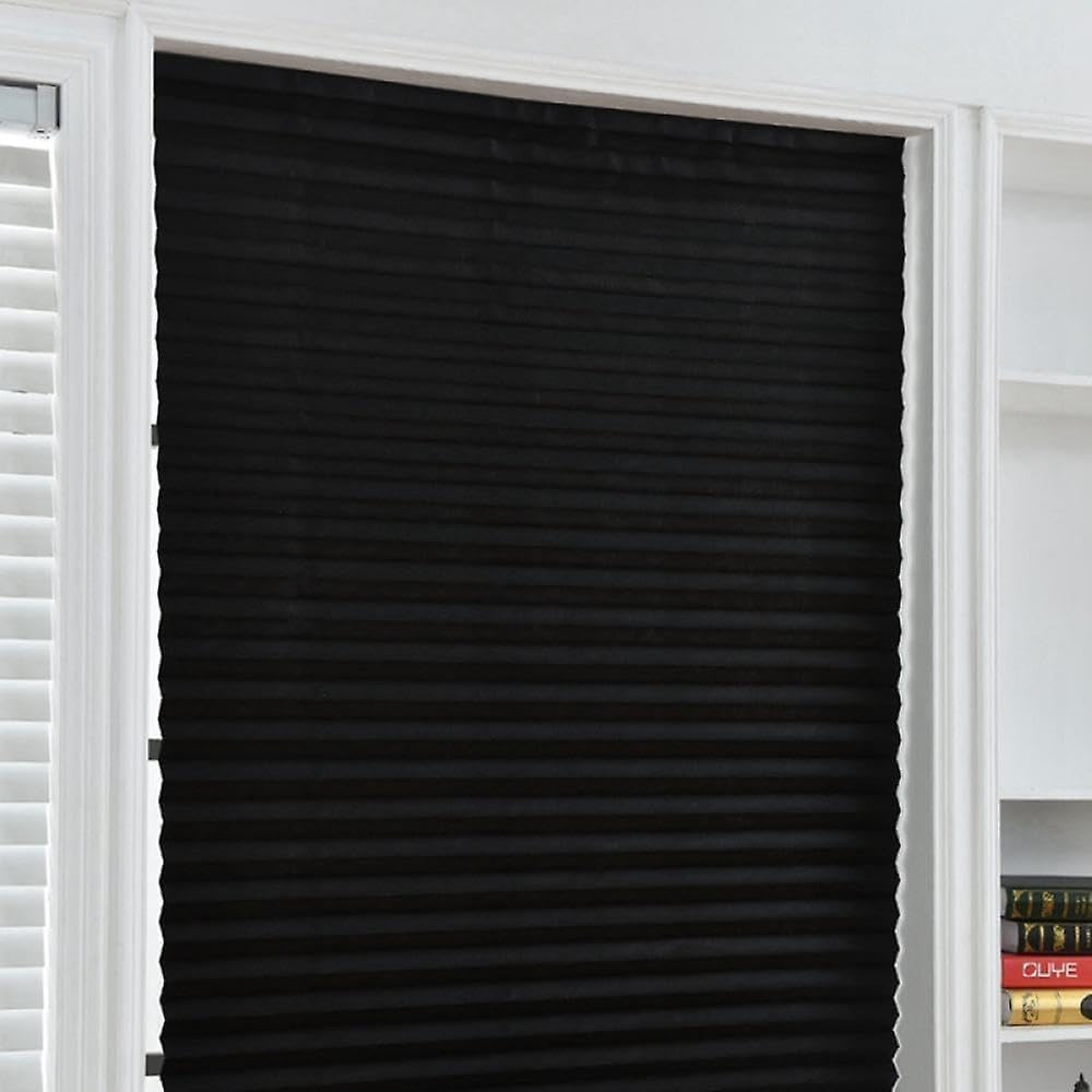 Temporary Blinds - Stick On Pleated Shades With Clips for Windows - Blackout Shade for Bedroom, Bathroom, Kitchen - 92cm X 180cm (6, Black)