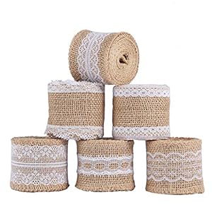 6Pcs natural de arpillera artesanía cinta rollo con encaje blanco 5CM x 2M para DIY hecho a mano artesanías de boda decoraciones encaje de lino regalo arreglos florales por ss shovan