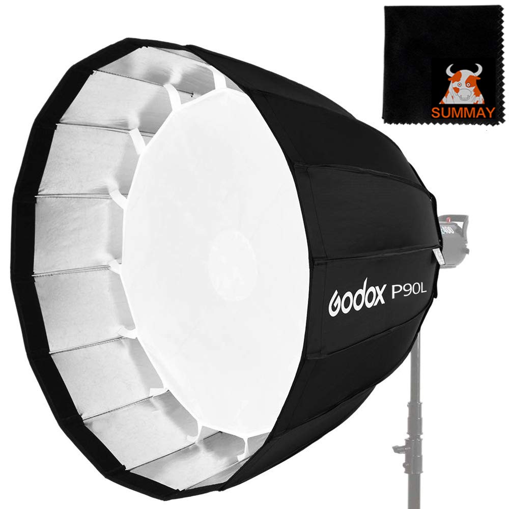 Godox Bowens Mount Parabolic Softbox Light Version with Fiberglass Rods P90L 90cm/35.4" Reflector for Studio Storbe Flash Speedlite (Softbox P90L)