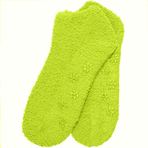 Non Skid Fuzzy Socks-3 Pairs Lime Green