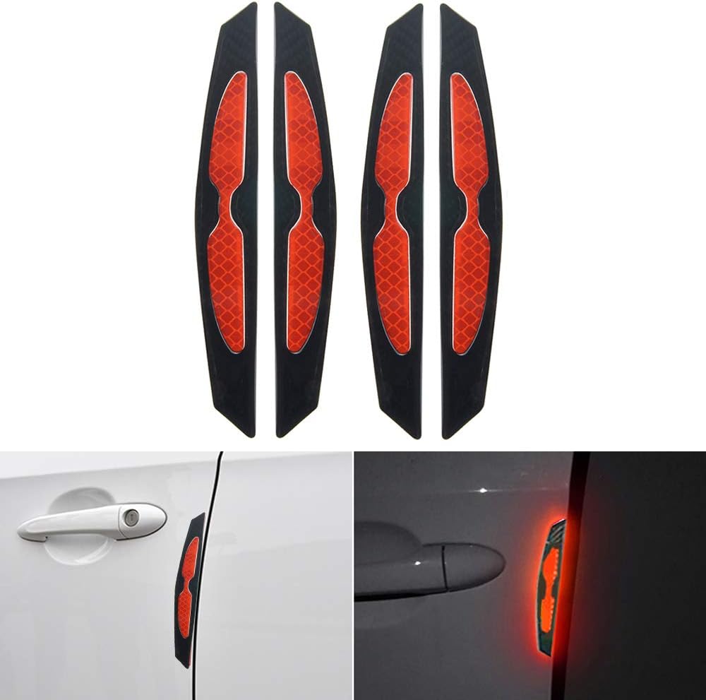 Universal Red Reflective Side Marker Stickers Black Carbon Fiber Pattern Trim Compatible With Car SUV Truck Wheel Side Bumper Fenders