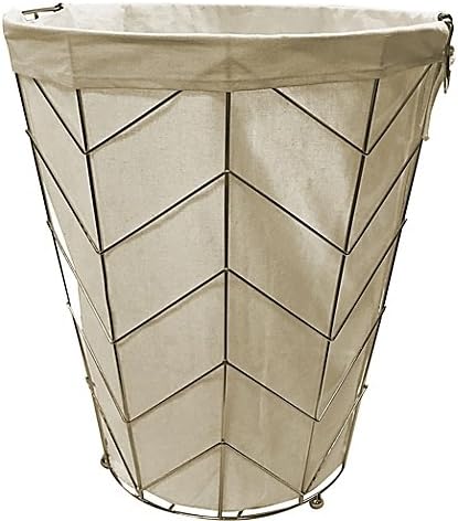 Tapered Round Metal Herringbone Hamper in White/Gold (1)