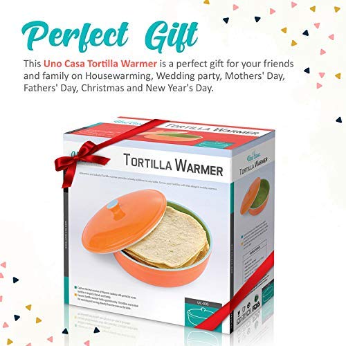Uno Casa Ceramic Tortilla Warmer - Tortillas Server also Suitable as a Hot pancake or even Chips Storage Container and other Food Warmer - Safe to Use in a Microwave, Oven - Measures at 8.5 Inch - Thumbnail 4