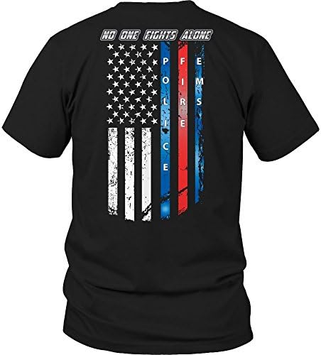Juny Creations No One Fights Alone First Responders Police Firefighter EMS T-Shirt Tank Hoodie Unisex Shirt/Black/L