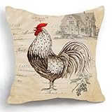 HLPPC Retro Style Beige Chicken Rooster Farm House Home Decor Throw Cushion Cover Pillow Case 18 x 18 Inches