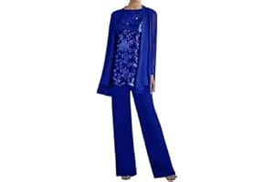 3 Pieces Mother of The Bride Pant Suits Lace Chiffon Formal Pantsuits with Jackets for Women Evening Wedding Party