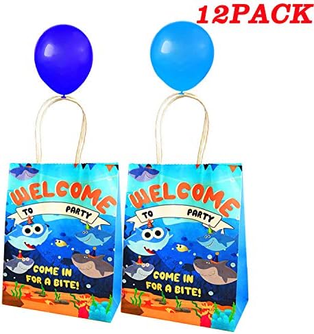 Shark Birthday Party Supplies, 12 Pack Shark Party Bags Goodie Bags, Shark Gift Bags for Baby Kids Shark Party Decorations Party Favors - 12 Pcs Balloons Included