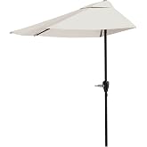 Pure Garden Half Umbrella Outdoor Patio Shade, 9ft, Champagne
