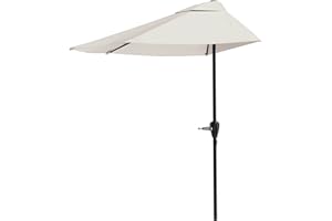 Half Umbrella Outdoor Patio Shade - 9 ft Patio Umbrella with Easy Crank - Small Canopy for Balcony, Table, or Deck by Pure Garden (Tan)
