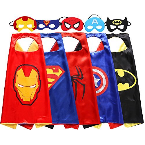 Zaleny Kids Superhero Dress Up Costumes 5 Satin Capes with 5 Felt Masks