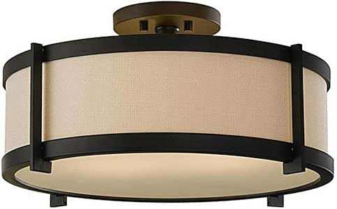 GFQ Luz de Techo de Lino de Tela Moderna, Pantalla de Tambor Cerca del