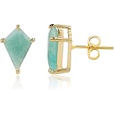 GemSymphony Gemstone Kite Stud Earrings for Women – 8x12 mm Cut Stone, Secure Prong Setting, 14K Gold Plated, Hypoallergenic Minimalist Dainty Jewelry for Everyday Wear, Elegant Gift Choice