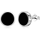 Black Onyx Stud Earrings for Men Women, 925 Sterling Silver Viking Earrings