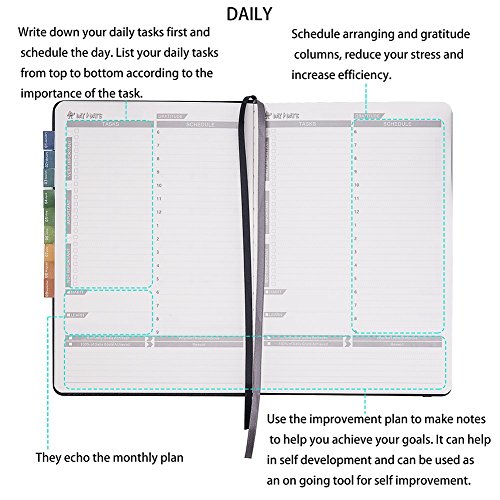 Undated Daily & Monthly Planner + 2018 Calendar Stickers and TO-DO List to Improve Productivity, Premium Thick Paper, Pen Holder, 5.75" x 8.25", Inner Pocket, 6 months at least - Lemome - Thumbnail 3