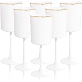 Ciaell 12 Pack White Plastic Wine Glasses with Stem - 10 Oz White and Gold Disposable Wine Glasses for Parties & Christmas & Weddings & Poolside & Toasting & Outdoors