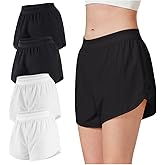 Liloak Womens Athletic Shorts with Mesh Waist 2 in 1 Running Activewear Mid Rise Gym Shorts Pack