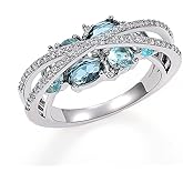 RKKOJJO 925 Sterling Silver Shiny Full Diamond Gemstone Ring 18K Blue Cubic Zirconia Promise Cocktail Rings CZ Diamond Multi Row Ring Eternity Engagement Wedding Band Ring for Women Size 7