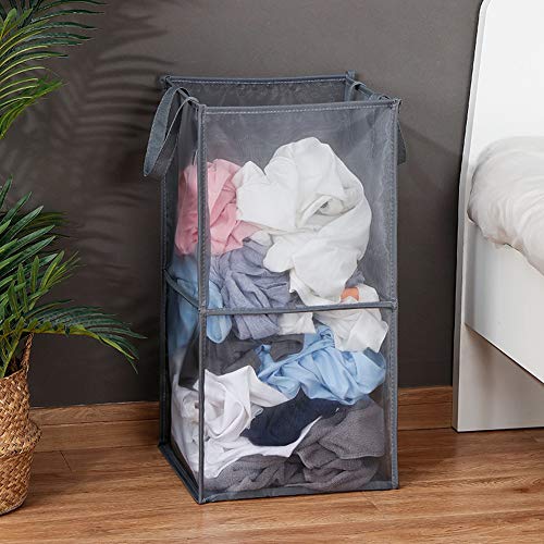 Laundry Hamper Bag with Handles,Portable &Collapsible Dirty Clothes Mesh Basket Foldable for Washing Storage, Kids Room,Dorm or Travel (Black) - Thumbnail 2