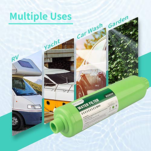 RVGUARD Inline RV Water Filter with Flexible Hose Protector, Reduces