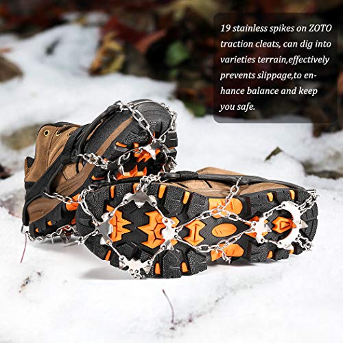 Ice Traction Cleats, ZOTO 19 Spikes Crampons for Hiking Boots Shoe Ice