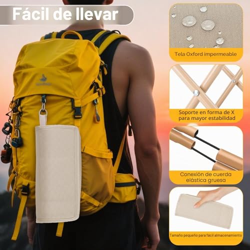 Muyohix Small Portable Folding Stool, Outdoor Folding Stool, Portable Folding Chair, Folding Stool for Camping, Hiking, Barbecue, Golf (Khaki)