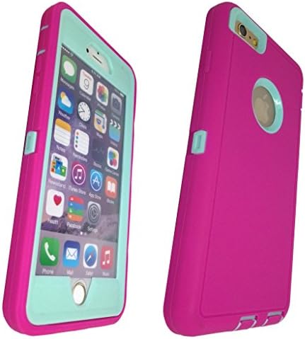 iphone 6 case, Lucky On iPhone 6 / 6s 4.7in Durable Dual Layer Protective Hybrid Armor Heavy Duty Shockproof Shell Case - built-in Transparent Screen Protector (HotPink &amp; Cyan)