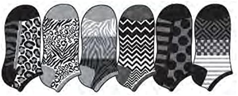 Pack of 6 Casual Low Cut No Show Unisex Socks - Cute Design Non Slip Dri Fit Casual Ankle Crew Socks - Black white Pattern / 9-11