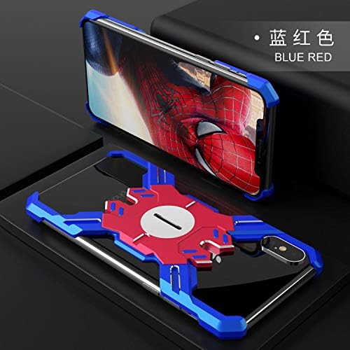 Twinlight Luxury Men's Spider Metal Case for iPhone Xs MAX XR X Metal Shell for Apple iPhone 7 8 Plus Mobile Phone Cases Metal Cover (Blue Red, for iPhone 7plus 8plus)