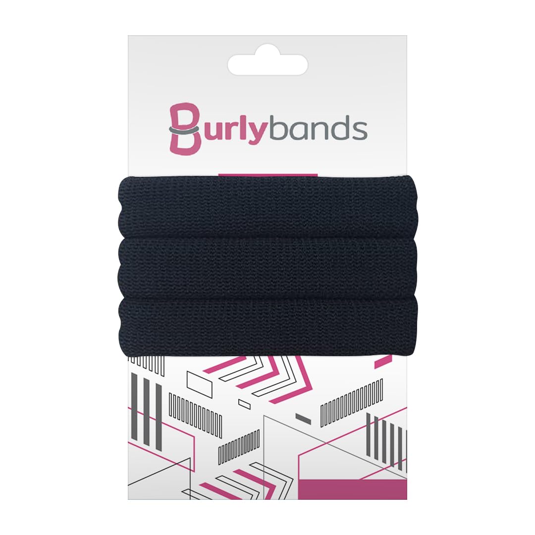 Burlybands Large Hair band, scrunchies for Thick Heavy or Curly Hair. No Slip No Damage Seamless Ponytail Holders Scrunchies Sports Thick Hair Ties (Black 3pcs)