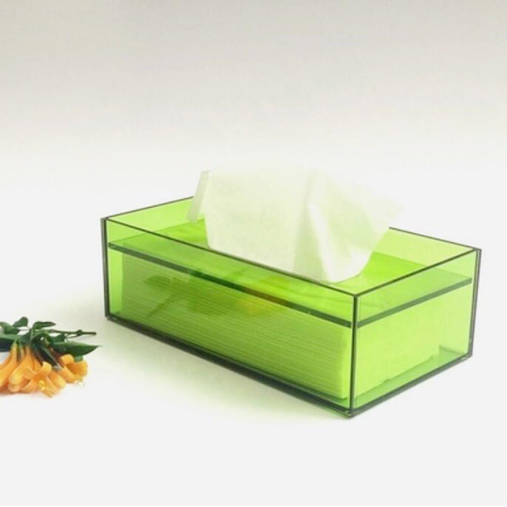 Mruiks Clear Acrylic Transparent Paper Tissue Box Holder Rectangular Storage Case Cover AT002-1 (Greem)
