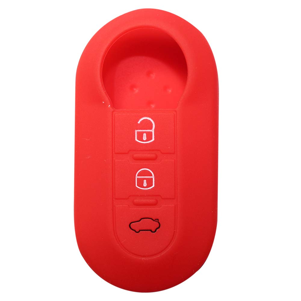 Silicone Car Key Cover, Car Key Protection Case Skin Jacket for Fiat 500 500C Panda Stilo Punto Doblo Grande Bravo Kasten Ducato Minibus etc. 3 Buttons (Red)