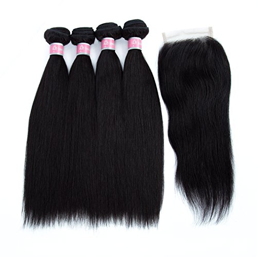 Brazilian straight hair 4 bundles with a free part lace…