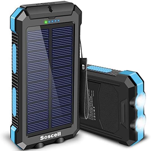 Solar Power Bank 30000mAh, Suscell Portable Solar Phone Charger with 2 Output Ports, Flashlight, IPX4 Splashproof and Shockproof for Outdoor Activities, Compatible with Smartphones and Other Devices