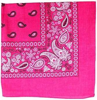 Paisley Bandanas Head Wrap, 100% Cotton Double Sided, 21 x 21 Inch (10 Pack, Hot Pink)