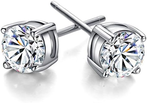 Youree 18k White Gold Plated CZ Cubic Zirconia Round Princess Cut 8mm Studs Earrings - Mens Womens Children Fashion Jewelry, Bridesmaid Groomsmen Gifts (ED-89) (8mm)