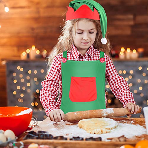 Sunshane 4 Pieces Christmas Elf Kits Include Elf Aprons and Elf Hats for Christmas Party Costume Supplies (Red and Green)