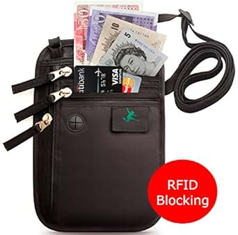 Cartera De Viaje Para El Cuello Con Protección RFID, Versátil Cartera Para Pasaporte, Bolsa Para Pasaporte Para Hombres Y Mujeres Con Correa Para El Cuello, Caqui, Estilo Mejorado