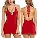 Avidlove Sleepwear Womens Chemise Sexy Nightie Full Slip Lace Babydoll Dress Red Large