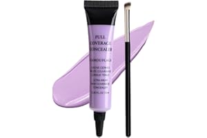 SUAKE Under Eye Concealer + Brush, 24H Full Coverage Brightening Concealer For Dark Circles, Fine Lines, Anti-Aging Color Correcting Cream - 0.4 fl oz (01#Purple+Brush)