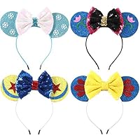 Minnie Mouse Ears Bow Headbands Glitter Party Decoration Frozen Inspired Princess Elsa Anna Snow White Mickey Ears Headband for Kids