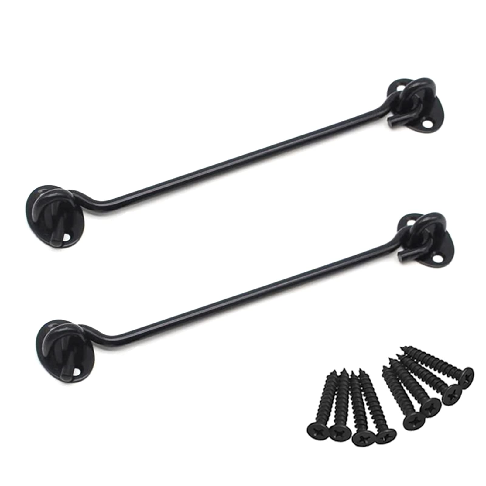 BuxiuGK 2 Piece Cabin Hook Eye Door Latch Stainless Steel 8 Inch/200mm with 8 Mounting Screws for Shed Doors Cabinet Doors - Black