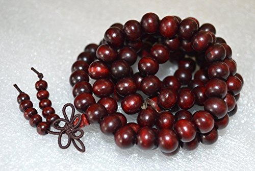 Rosewood mala beads necklace 10 mm 108+1 buddhist prayer beads japa mala Red sandalwood mala beads - Energized for chanting mantra Chakra mala w/ Rosary pouch - US Seller - Thumbnail 4