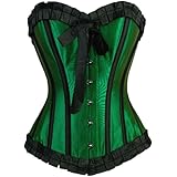 Green Satin Black Lace Party Prom Costume Waist Training Overbust Fashion Corset