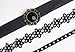 FASHION WANG 6 PCS CHOKER NECKLACE SET - INCLUDES - FREE GIFT - Womens Black Classic Velvet Like Choker, Women and Girls Classic Choker With Metal Details, Tatoo Necklace with Pendant