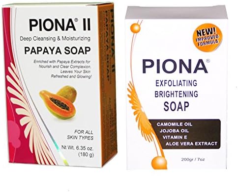 Piona Skincare Kit! Includes: Piona Exfoliating and Brightening Soap 7 Oz and Piona II Deep Cleansing &amp; Moisturizing Papaya Soap 6.35 Oz